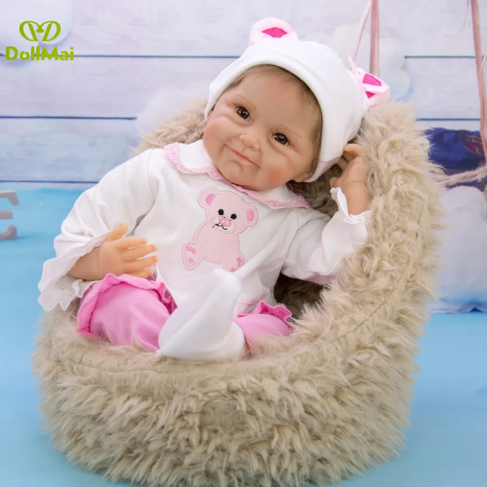22" bebe doll reborn babies with pink cartoon bear clothes silicone dolls children Christmas gift toys bonecas | Игрушки и хобби
