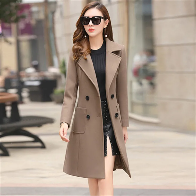 

Woolen Women Jacket Coat Long Slim Blend Outerwear 2021 New Autumn Winter Wear Overcoat Female Ladies Wool Coats Jacket Clothes