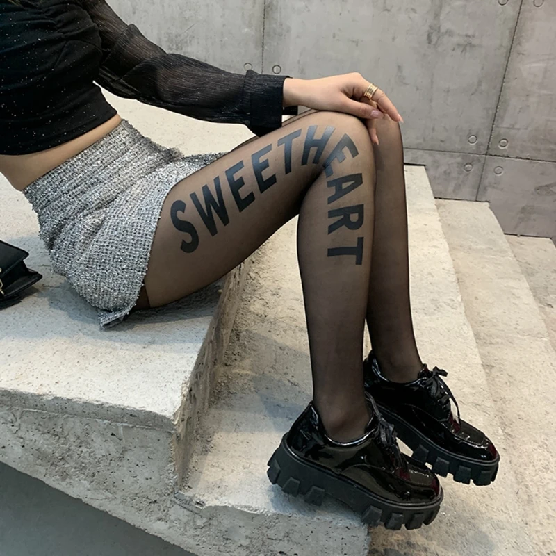 Для женщин сексуальный ультра-тонкие прозрачные колготки с рисунком и буквенным