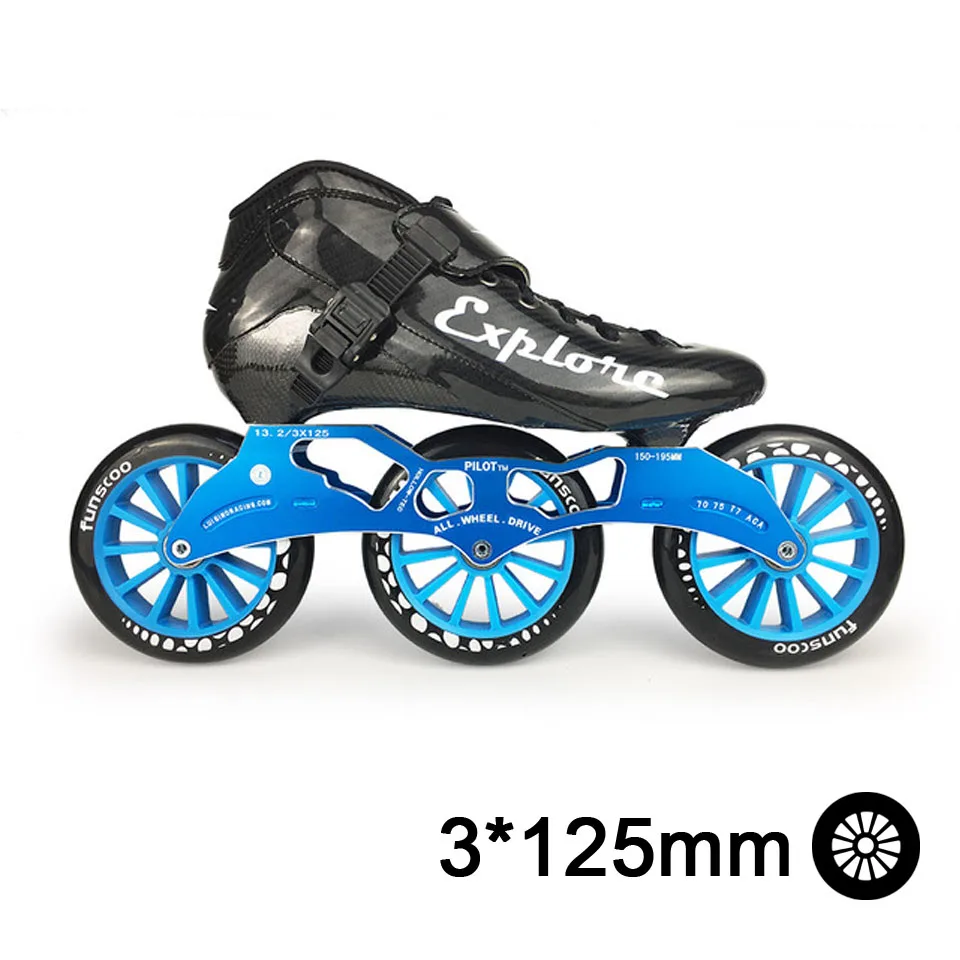 Black Blue ISPORTS скоростные роликовые коньки из углеродного волокна для соревнований 3*125 мм или 4*100/110 мм уличные гоночные коньки Patines роликовые коньки SH56 - Цвет: Black Blue