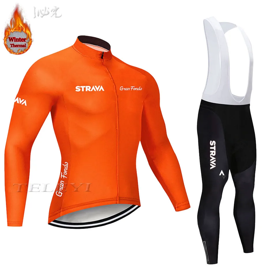 STRAVA зеленый флис мужской Велоспорт Джерси Набор велосипедный зимний Одежда для велоспорта Майо Ropa Ciclismo Invierno костюм