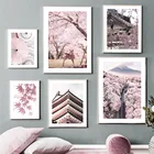 Япония Сакура Fuji Гора олень здание стены Искусство Холст Живопись скандинавские постеры и принты стены картины для гостиной Декор