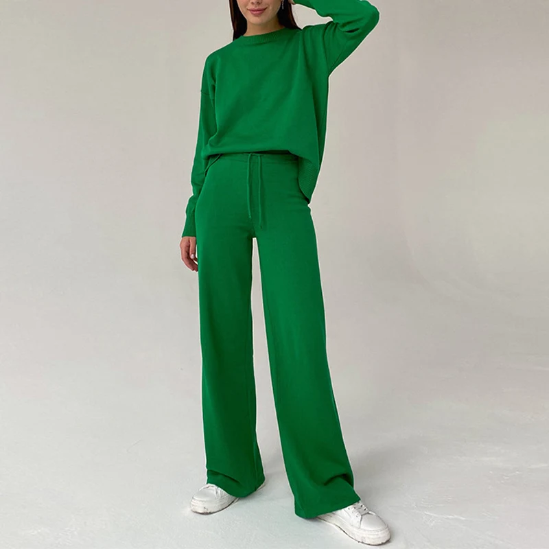 

Зимние вязаные пуловеры, женский спортивный костюм, комплект из двух предметов, свободный костюм с длинным рукавом и брюки на шнуровке, женс...