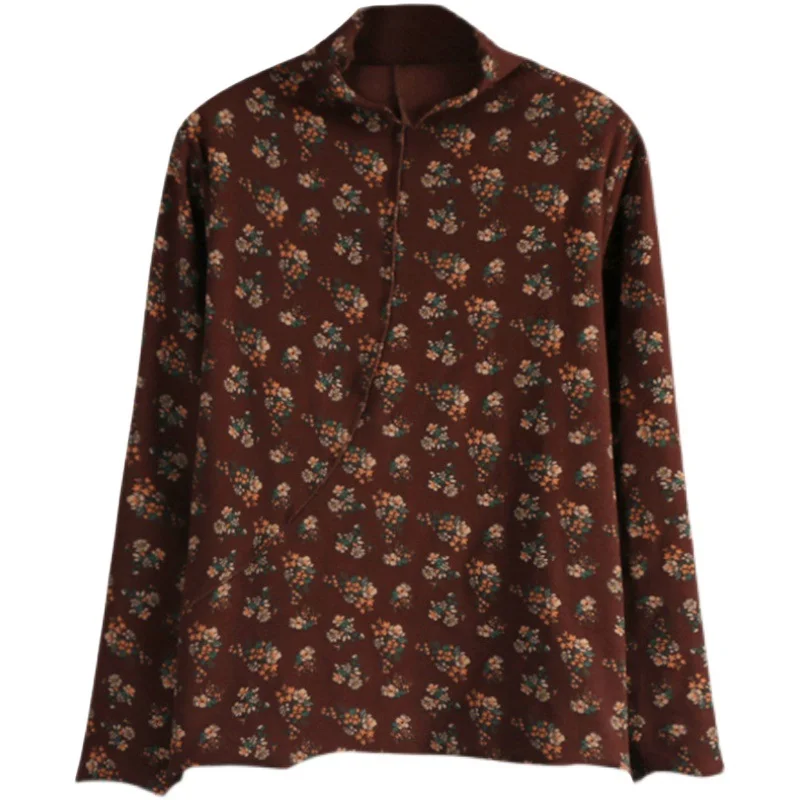 Женская рубашка-водолазка с цветочным принтом Элегантная блузка в Восточном