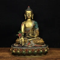 9chinese temple collection old bronze painted medicine buddha sakyamuni buddha statue ornaments town house exorcism