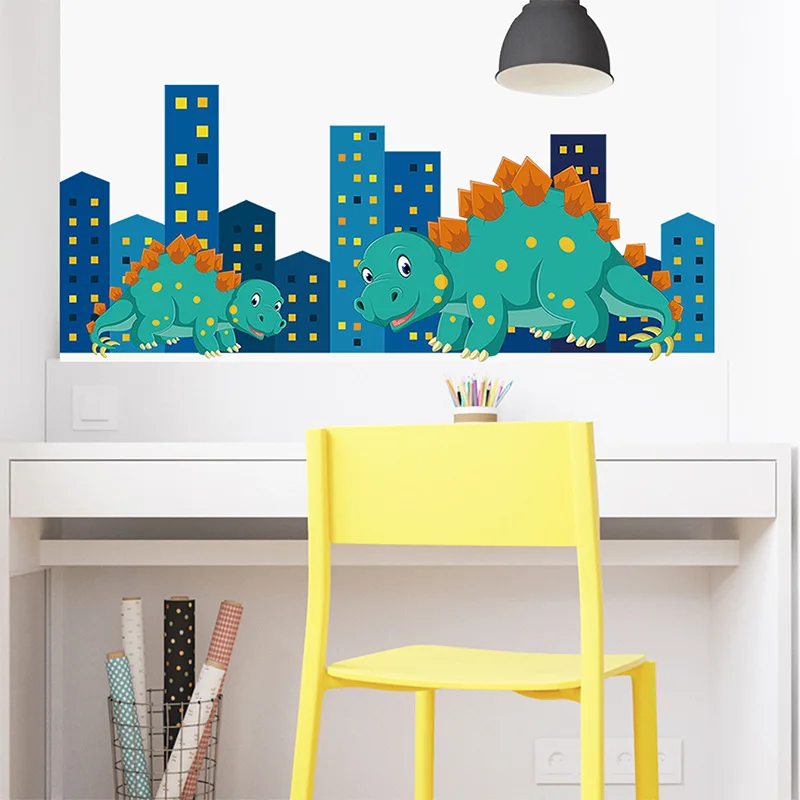 Мультяшные наклейки на стену с динозавром для украшения дома детской комнаты
