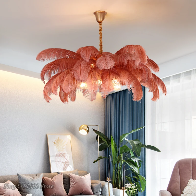Nordic Ostrich Feathers Pendant Lights Plume Romantic Kitchen Hanging Lamp Bedroom Luxury Living Room Restaurant decor Fixtures