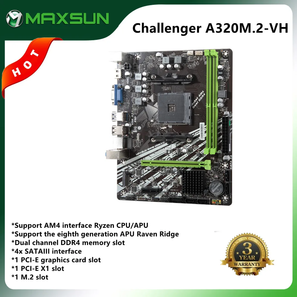 MAXSUN Полный Новый Материнская плата AM4 A320M.2-VH Challenger AMD DDR4 памяти Слоты ОЗУ PCI-E M.2 слот