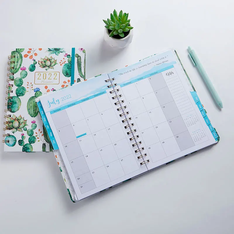 

Sharkbang 2022 Double Coil Binding Planner Notebook A5 Cactus 70 Sheets Hardcover Sub Index Bandage Coil Book Kawaii Stationery