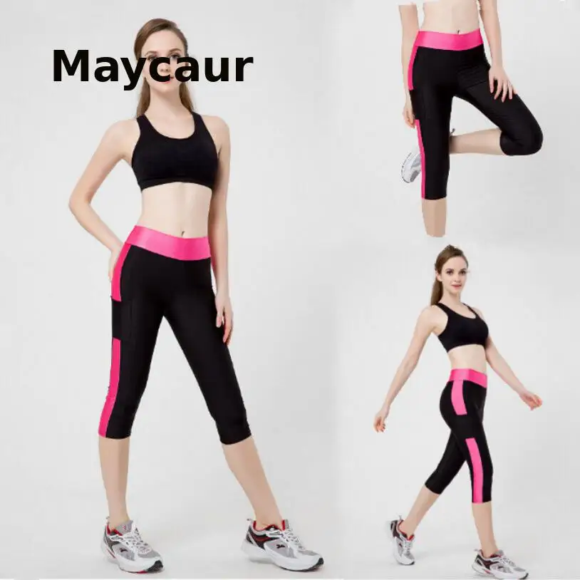 

Color Matching Fashion Women's Fitness Exercise Women's Cropped Side Pocket Stretch Hip Leggings Push Up