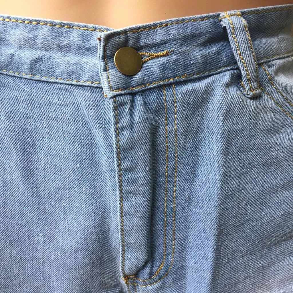 

Women Jeans High Waist Hole Skinny Jeans Slim Knee-Lenght Pants jeans femme vaqueros mujer #D