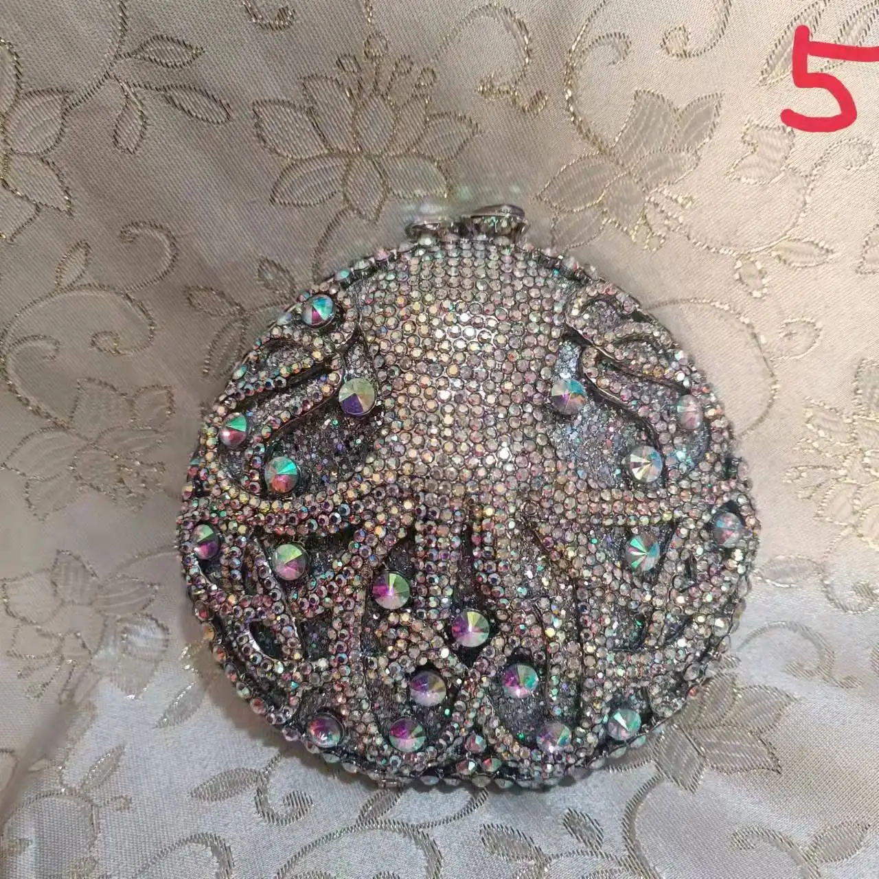 

Women Gold AB Blue Silver Crystal Round Hardcase Wedding Bride Evening Purse Party Prom Diamond Handbag Octopus Shape Clutch Bag