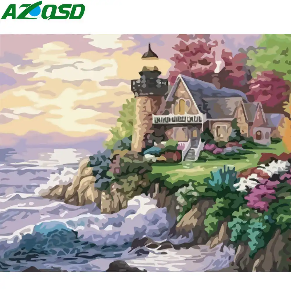 

Картина AZQSD по номерам морская картина Картина маслом по номерам Diy Маяк Ручная Краска Набор Холст без рамки домашний Декор подарок