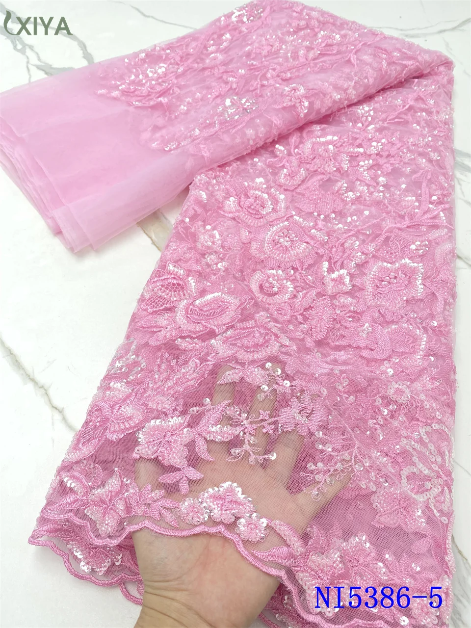 

Embroidery Nigerian Beaded Lace Fabrics High Quality African Lace Fabric with Beads French Tulle Lace Fabric for Sewing NI5386