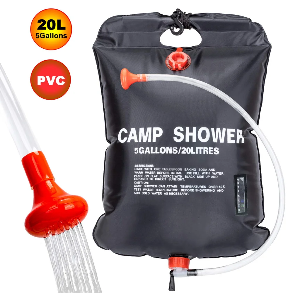 

20L Water Bags Outdoor Camping Shower Bag Solar Heating Portable Folding Hiking Climbing Bath Equipment Shower Head Switchable