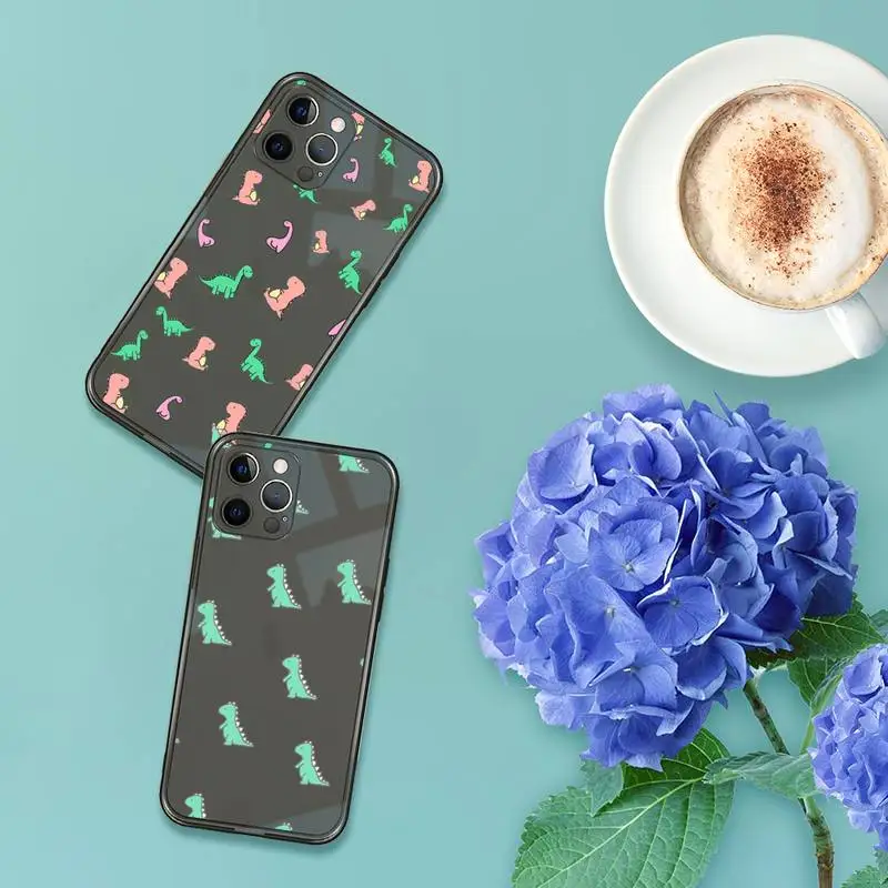 

Cute Dinosaur Phone Case For iPhone 7 8 11 12 X XS XR MINI Pro Max Plus Retro Black Grey clear transparent