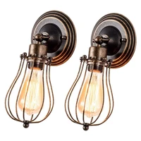 2 pcs vintage industrial wall lamp retro loft wall light lampshade cage guard sconce indoor restaurant home decor light fixture