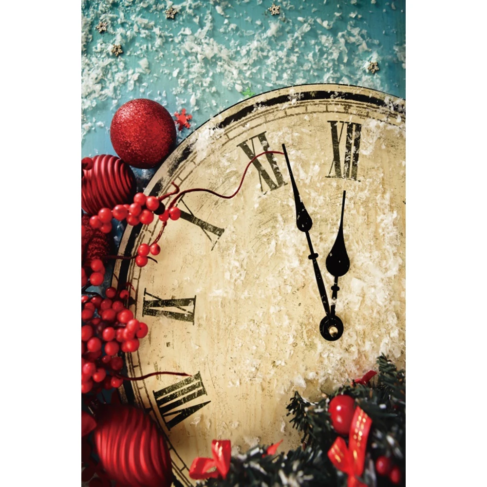 

Christmas Backdrop Happy New Year Clock Winter Snow Photozone Photography Background Vinyl Photophones For Photos Shoot Booth