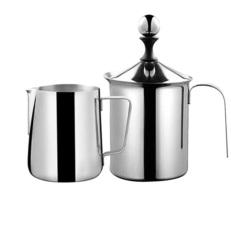 

Best Milk Frother Steamer Cup - Easy to Read Creamer Measurements Inside - 400ML Latte Cup+350ML Pull Cup