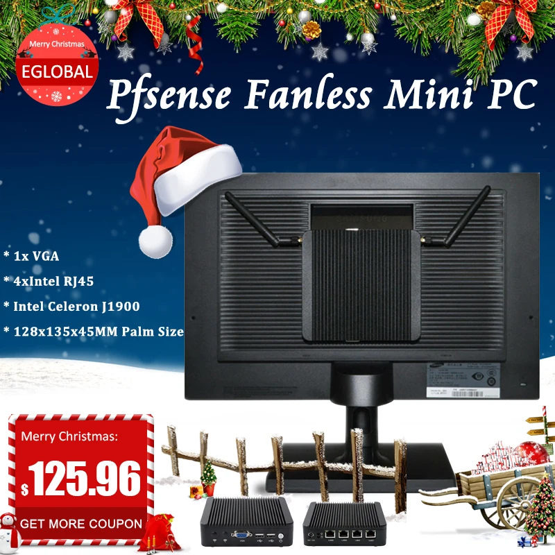 Pfsense mini PC intel Celeron J1900 VGA Watch Dog брандмауэр промышленный безвентиляторный мини ПК 4 *