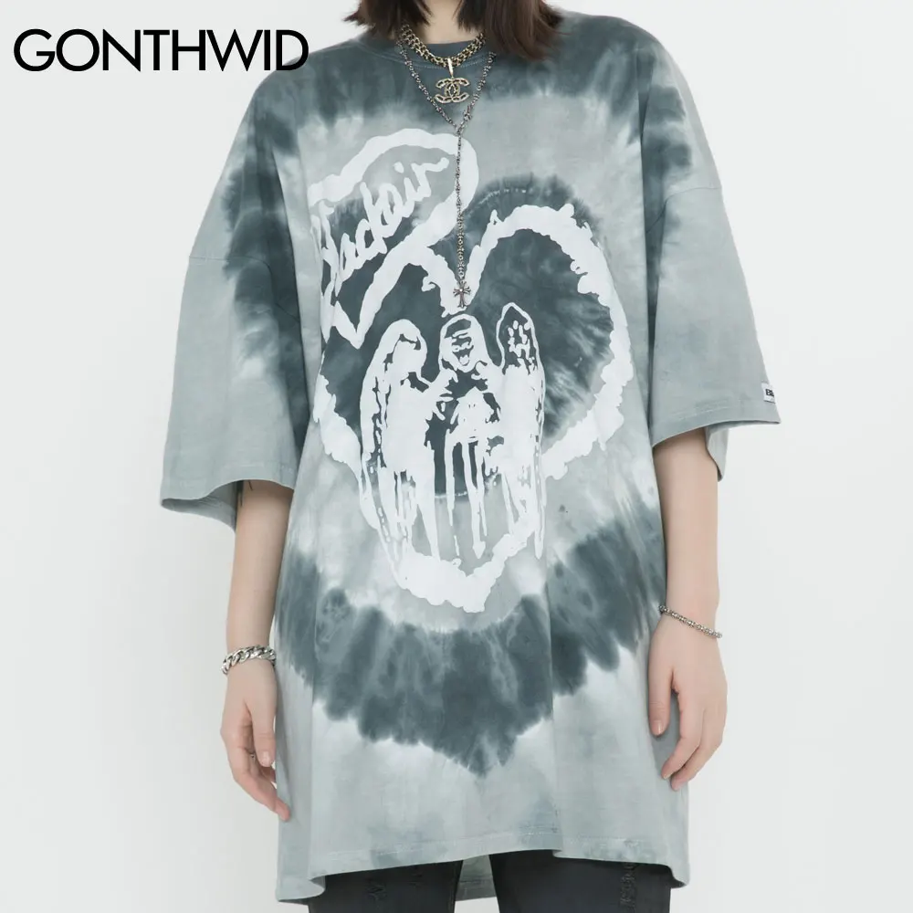 Футболка GONTHWID в стиле Харадзюку Повседневная рубашка с коротким рукавом и