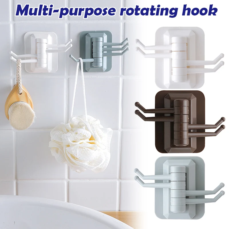 

Rotating Hook Self-adhesive Towel Rack Bathroom Wall Shelf Free Punch Traceless Wall Mounted Hook uacr Bathroom Storage Organiza