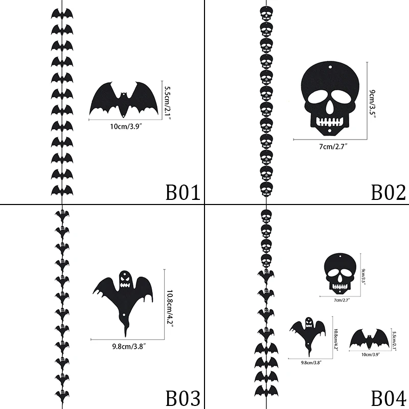 

Halloween Black Bat Hanging Garland Bunging Bat Ghost Skull Banner for Happy Halloween Party Home Horror House Props Decorations