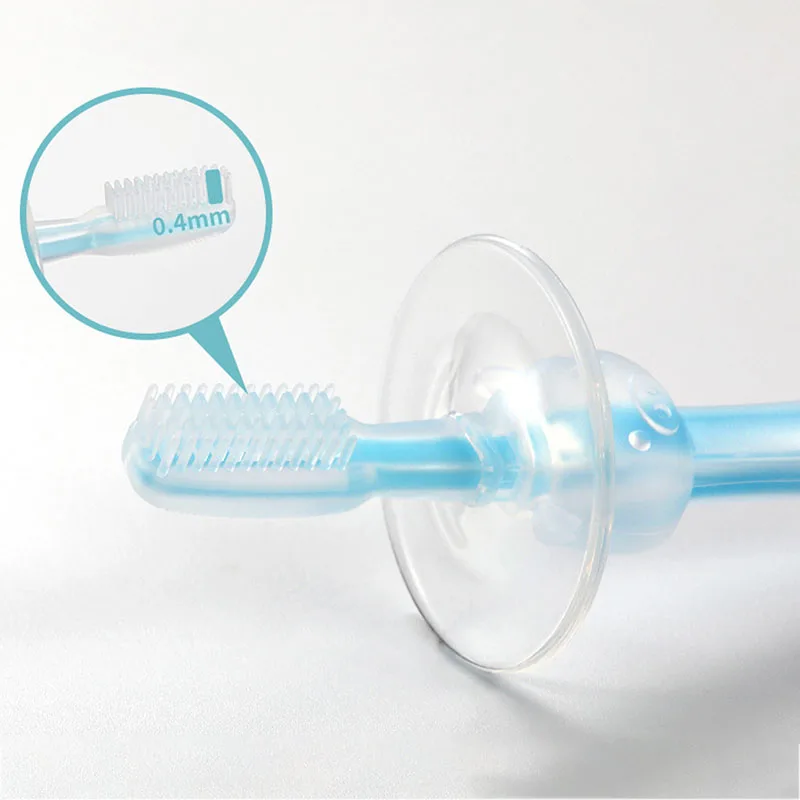 Cepillo de dientes de entrenamiento para beb&eacute;, cepillo de silicona suave con ventosa, cuidado bucal, mango encantador, 4 colores-4