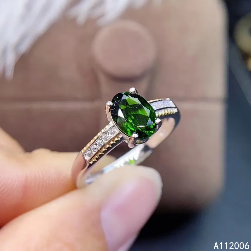 KJJEAXCMY fine jewelry 925 sterling silver inlaid natural diopside ring delicate new female gemstone ring classic support test