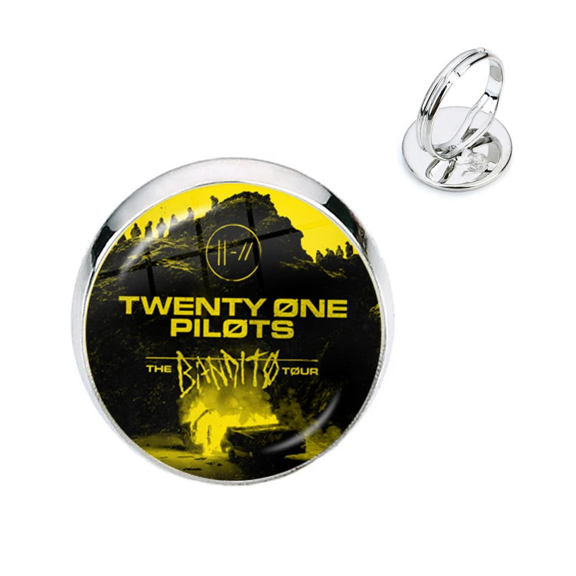 Hot Music Band Twenty One Pilots Glass Cabochon Rings Souvenir Trendy Rock Hiphop Collar Pins Kids Women Jewelry Fans Gift