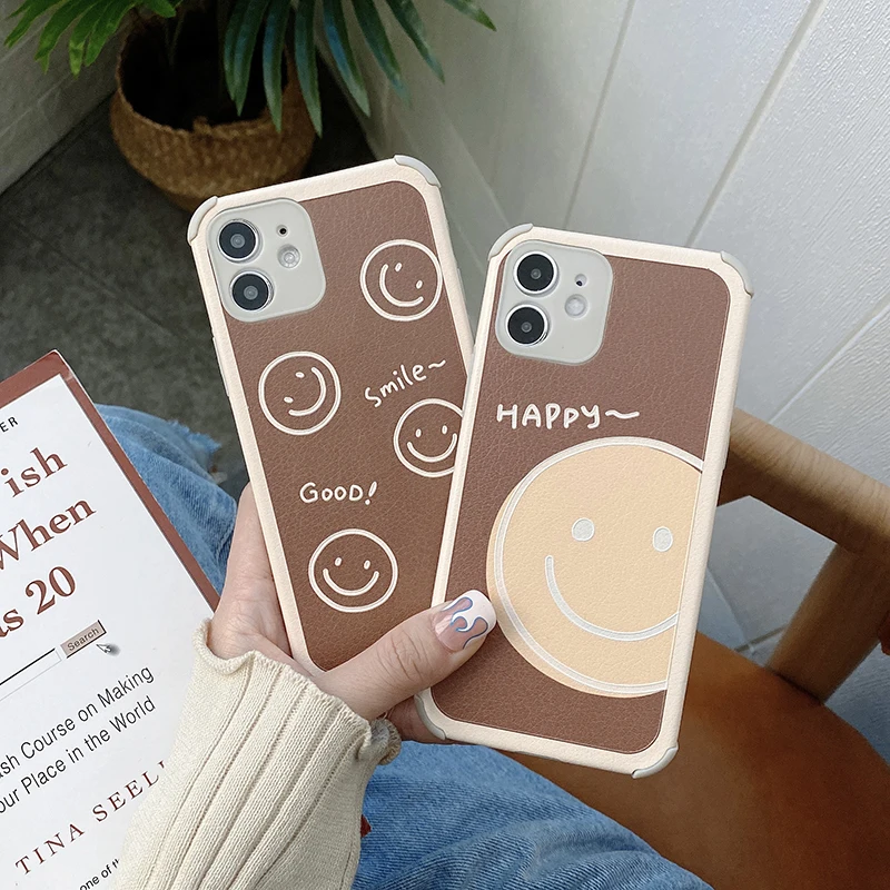 

Fashion Brown Smiley Face Case For OPPO A91 A8 F11 F9 A52 A3S A92S K5 A32 A55 A93 A57 A59 Realme XT X50 Reno A31 A9 A5 2020