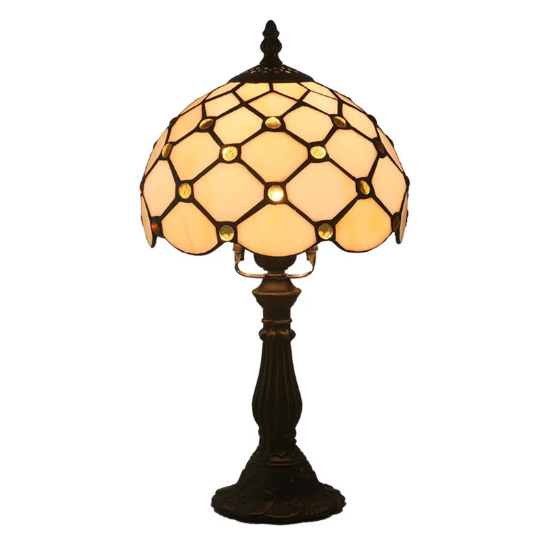 

Tiffany Lamp Bedroom Bedside Lamp Retro Bar Yellow Glass Lamp Resin Base Table Lamps Makeup Table Side lamps for bedroom desk