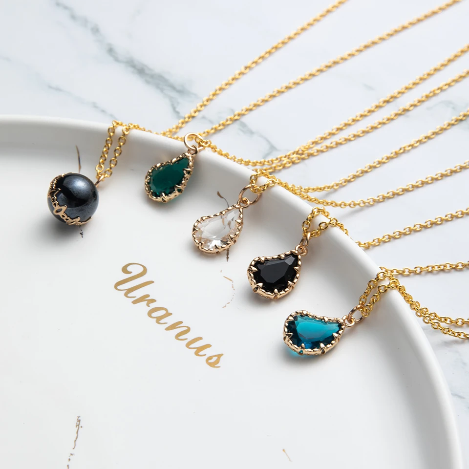 Мода 2019 ожерелье для женщин Золотая цепочка Кристалл каменная Капля Подвеска