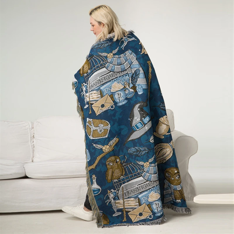 Мягкое вязаное покрывало с кисточками хлопковое для дивана шарф гобелен