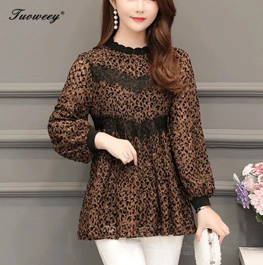 4XL Осень Весна рубашка 2018 новая милая рабочая одежда винтажная леопардовая