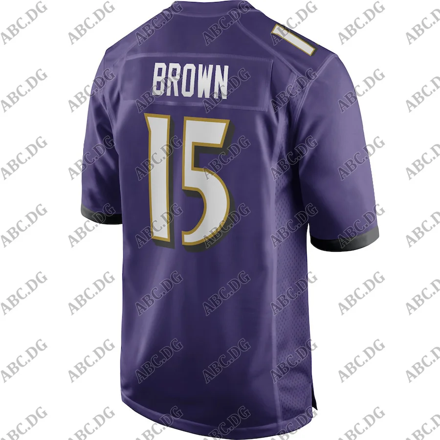 

Customized Stitch American Football Jersey Men Women Kid Youth Baltimore Marquise Brown Purple Game Player Jersey
