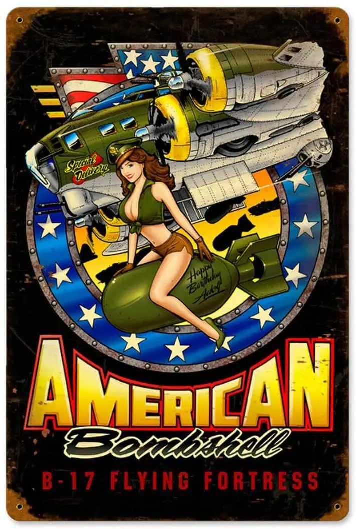 

Metal Tin Sign American Bombshell Military Sexy Beauty Pin Up Girl for Home Bar Pub Kitchen Garage Restaurant Wall Deocr Signs