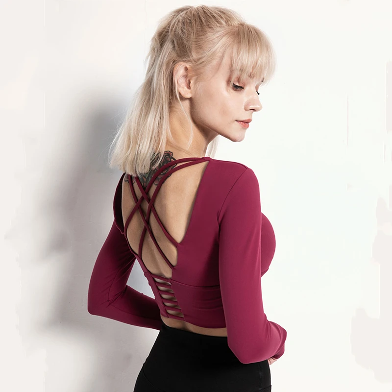 Сексуальный укороченный топ с перекрестной спинкой для спортзала и тренировок