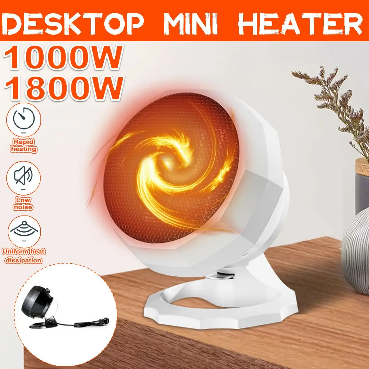 Electric Heater Fan Mini Portable Desktop PTC Heating Warm Air Energy Saving Bathroom Bedroom Radiato for Home Office 1000-1800W