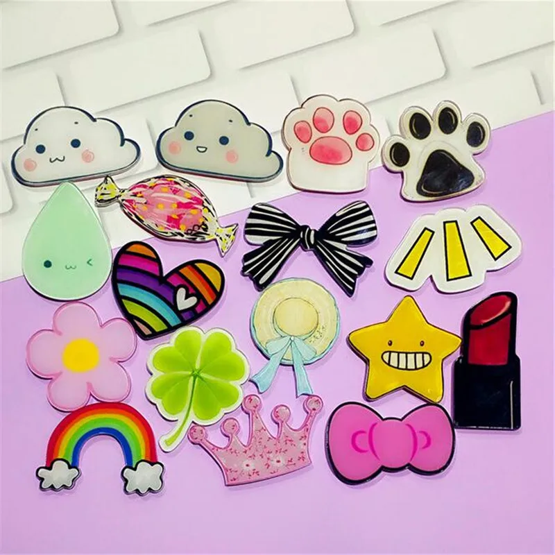 Maxsin Fun 10 PCS Cartoon Leaf Rainbow Star Bow Brooch Acrylic Badges Icons on The Backpack Pin Badge Decoration for bags | Дом и сад