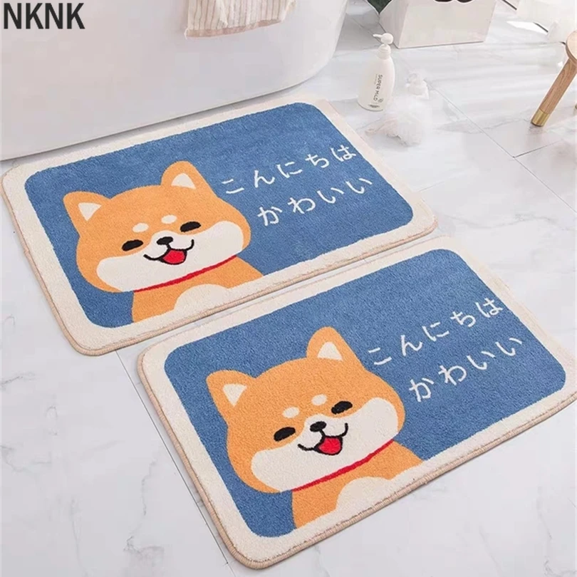 

Cartoon Animal Dog Door Mat Akita and Kirky Non-slip Carpet Soft Mat Cute Home Bathroom Balcony Doorway Hallway Mat Absorbent