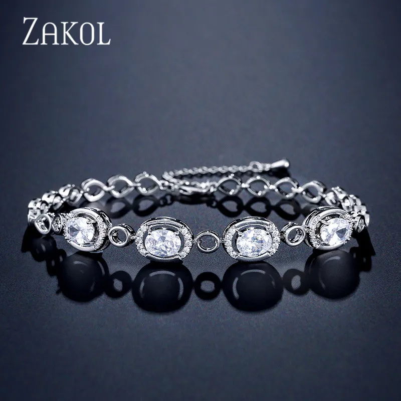 ZAKOL, модные, синие, зеленые, овальной формы, кубический цирконий, звенья цепи, браслеты для женщин, свадебные, вечерние, свадебные ювелирные изделия FSBP2116