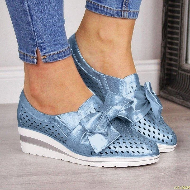 

Hot Sale Summer Women Wedge Flats Shoes Female Hollow Breathable Mesh Casual Shoes For Ladies Flats Loafers Shoes