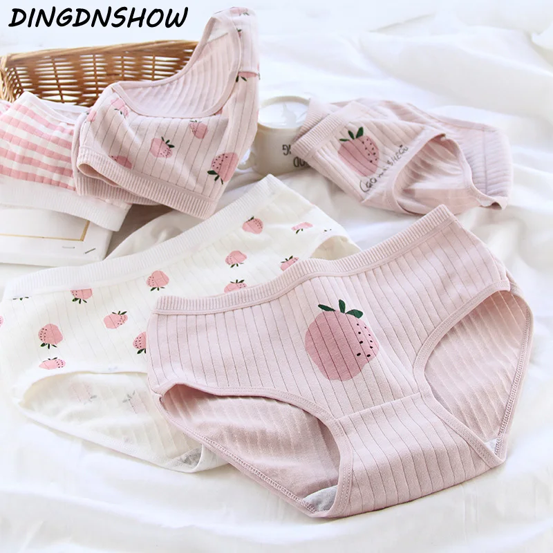 

[DINGDNSHOW] Новое поступление, трусики с принтом клубники, дышащее нижнее белье, трусики, хлопковые, милые женские трусики со средней талией