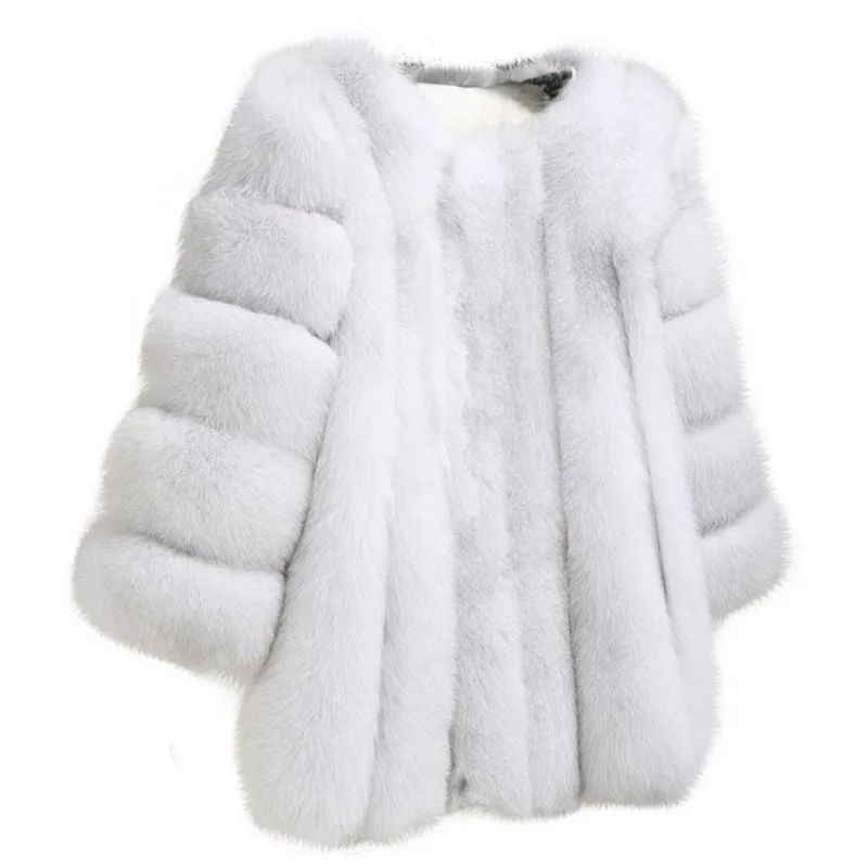 

Длинное пальто с искусственным мехом белого и розового цвета из искусственного лисьего меха, женское меховое пальто на осень и зиму, Женска...