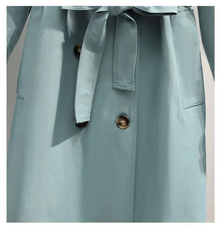 

2021 Womens Korean New Temperament Double-breasted Sashes Medium And Long Trench Coat Casual Turn-down Collar Solid Windcoats