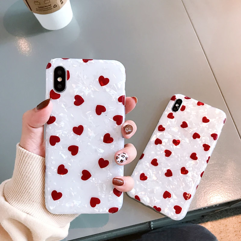 Korea Red Love Heart Phone Case for Iphone 11 Pro Max Xs Tpu Silicone Fritillaria Xr 6s 7 8 Plus Back Cover | Мобильные телефоны и