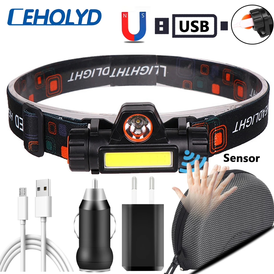 Головной фонарь с датчиком яркости Q5 водонепроницаемый 18650 лм монолитный блок