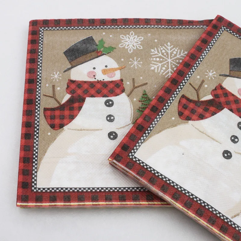 

20Napkins/lot 33x33cm 2Layers 2020 Christmas Printed Napkins Christmas Snowman DIY Happy New Yaer Christmas Party Decor
