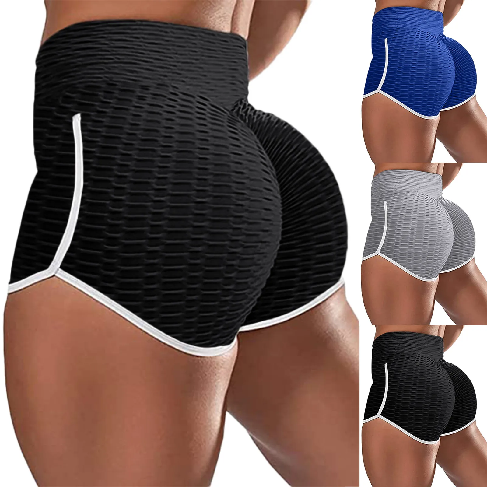 

Ladies Sport Shorts Solid Color High Waist White Edges Elasticated Yoga Shorts Seamless Fitness LeggingsTraining Shorts A20